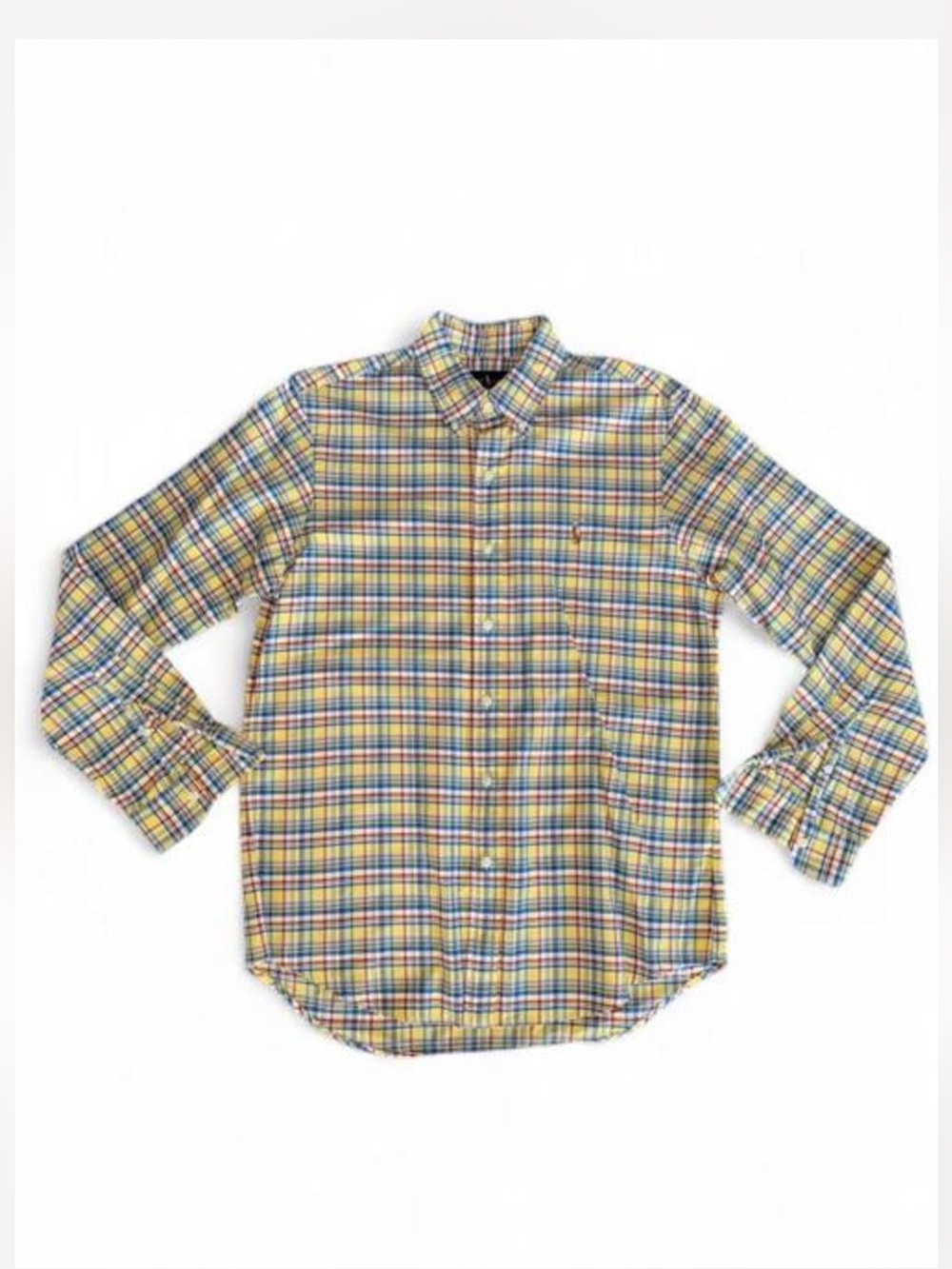 Ralph Lauren Men’s Medium 100% Cotton Plaid Yellow Button Down Shirt Long Sleeve